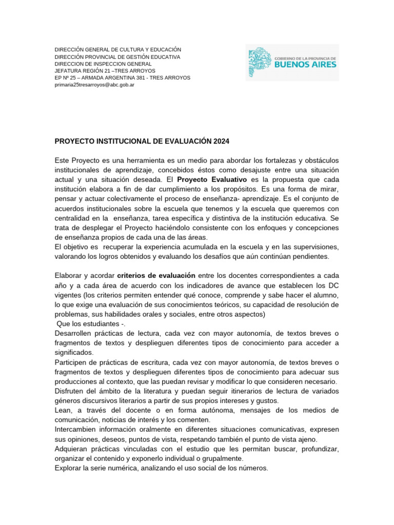 Proyecto de Evaluación Educativa 2024 | PDF | Enseñando | Evaluación