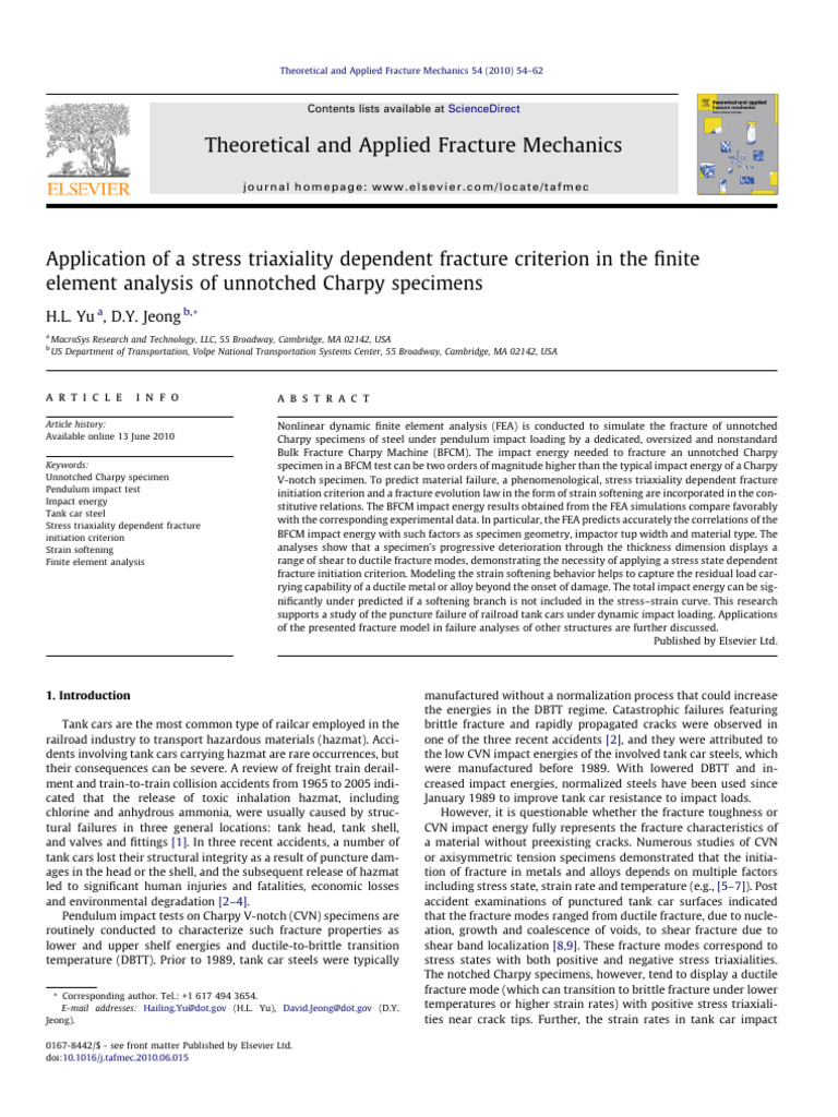 Application of A Stress Triaxiality Dependent Fracture Criterion in The ...