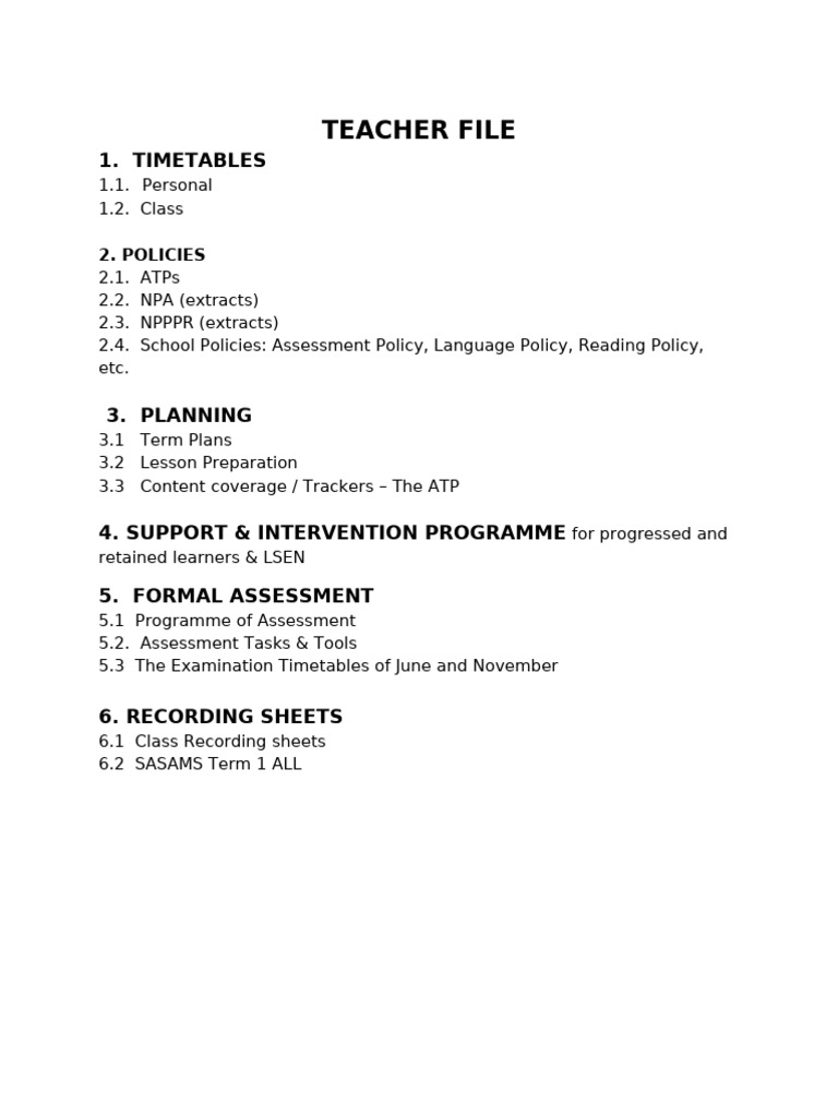 Teacher File Index and Resources Guide | PDF