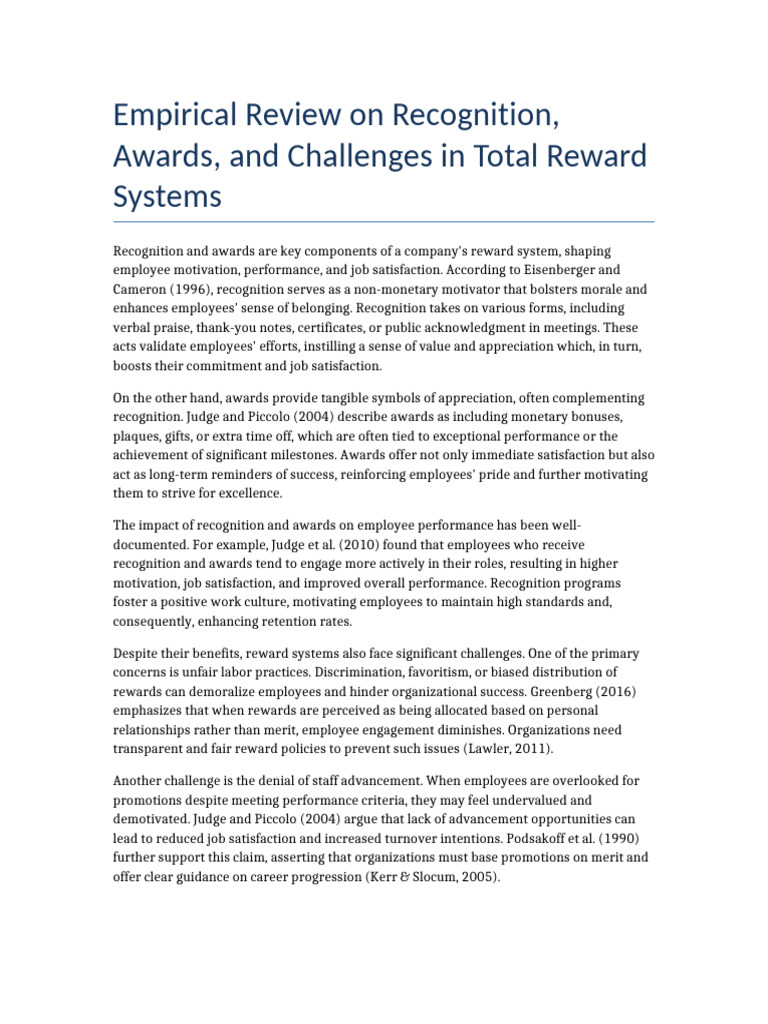 Recognition and Awards in Reward Systems | PDF | Employment | Job ...