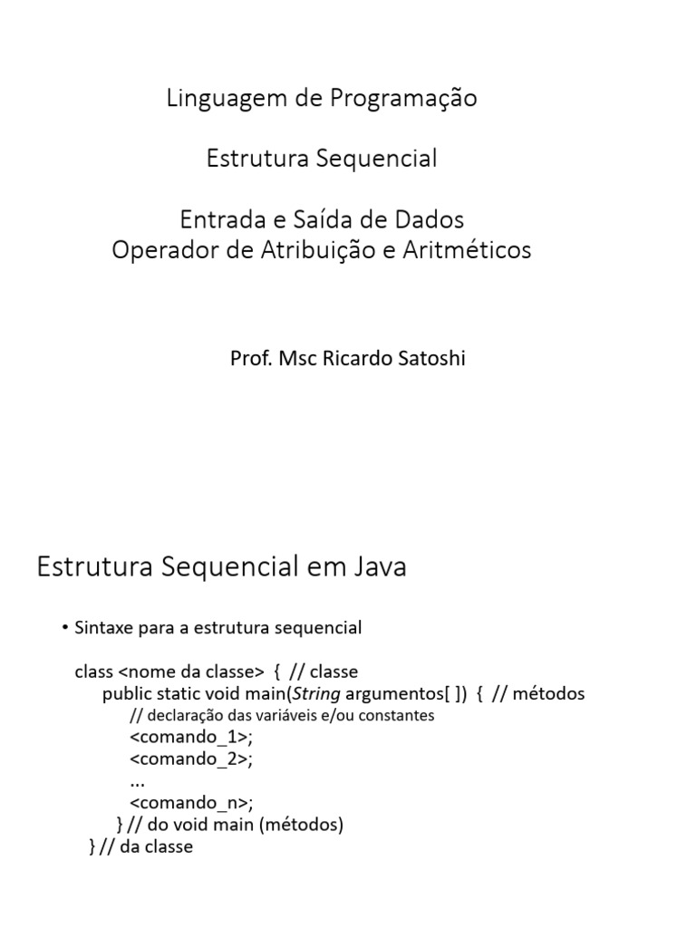 Estrutura Sequencial e Operadores em Java | PDF | Java (linguagem de ...