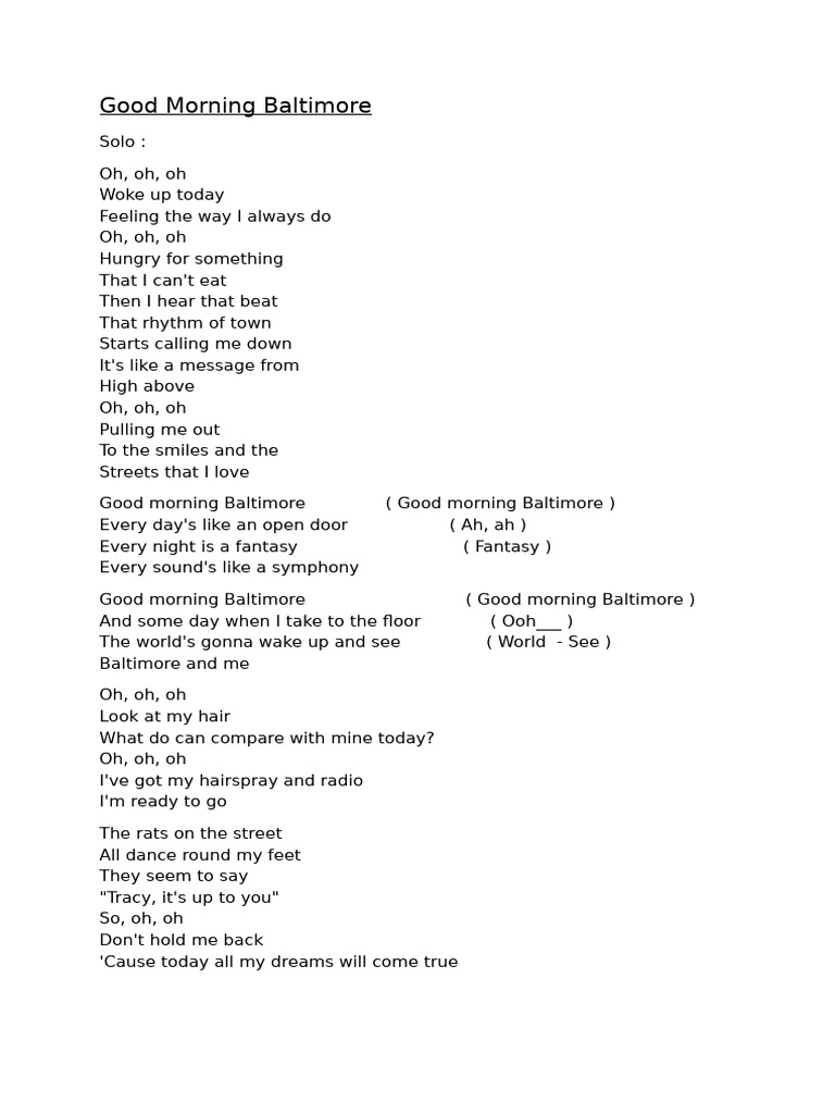 Good Morning Baltimore Song Lyrics | PDF