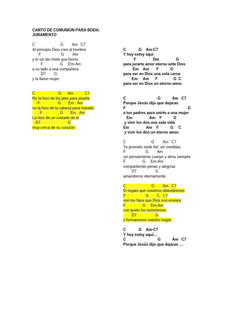 Canto de Comunión para Bodas: Juramento | PDF | eucaristía | Creencia ...