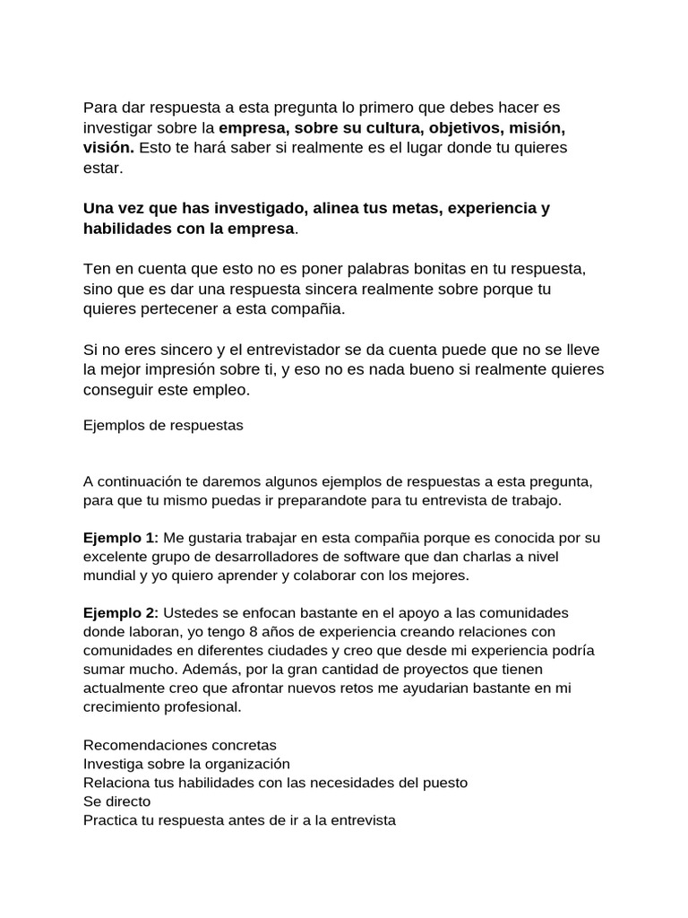 Por Qué Estas Interesado en Trabajar Con Nosotros | PDF