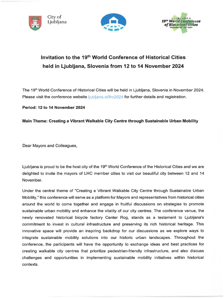 24.invitation To The 19th World Conference of Historical Cities | PDF