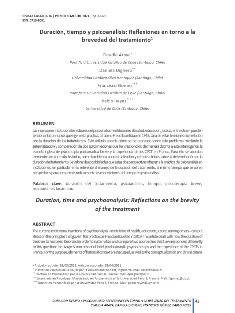 Duracion Tiempo y Psicoanalisis Reflexiones | PDF | Psicoanálisis ...