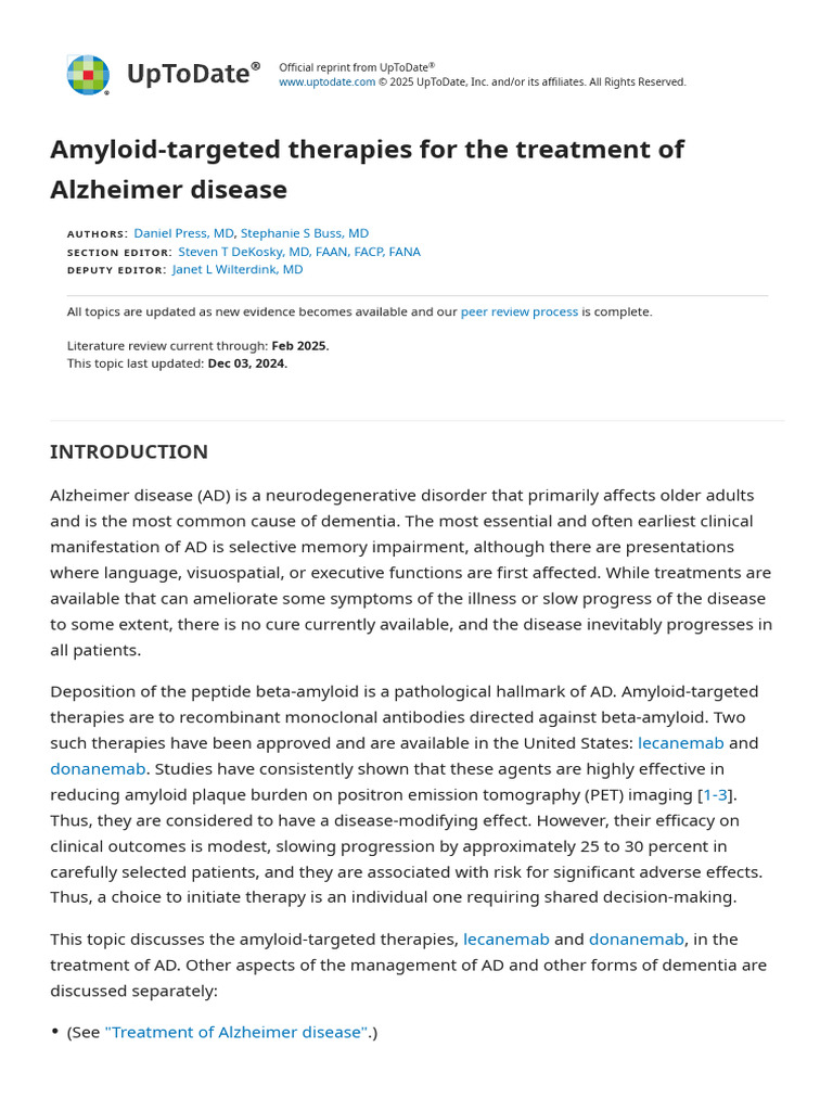 Amyloid-Targeted Therapies For The Treatment of Alzheimer Disease ...