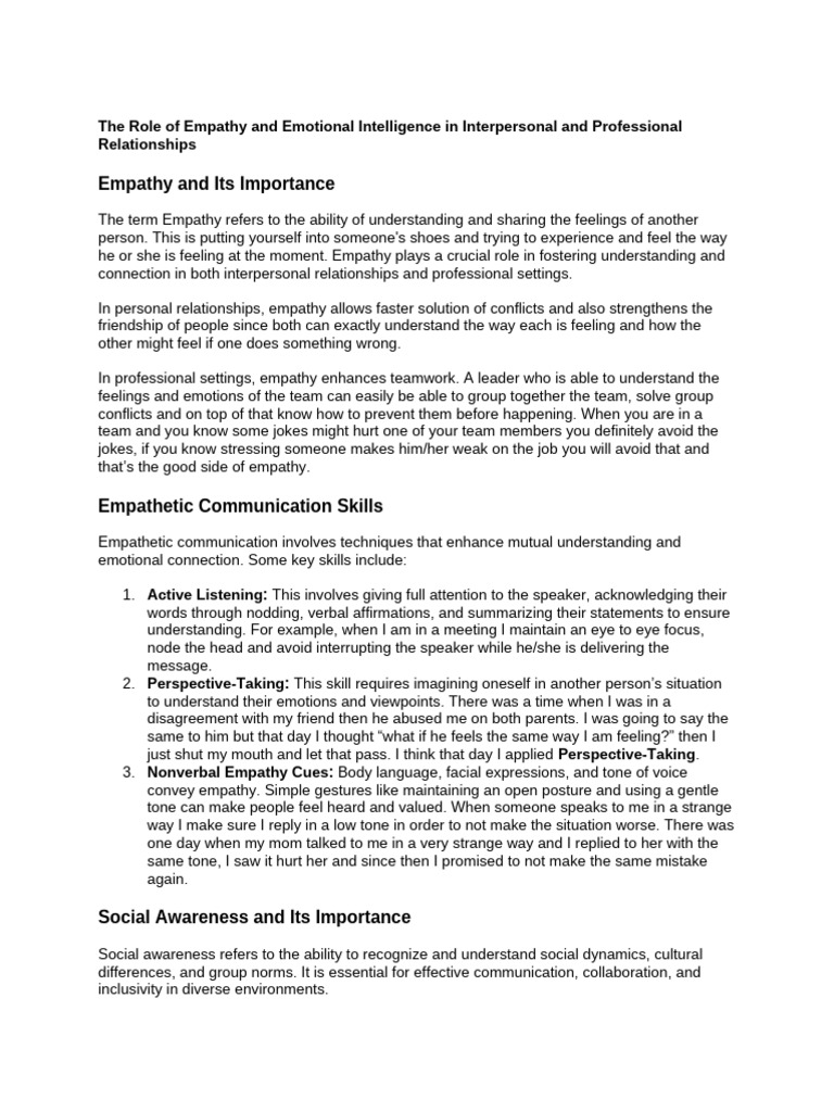 Empathy and Emotional Intelligence in Relationships | PDF | Empathy ...