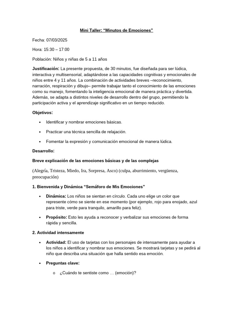 Taller de Emociones para Niños | PDF | Las emociones | Experiencia ...