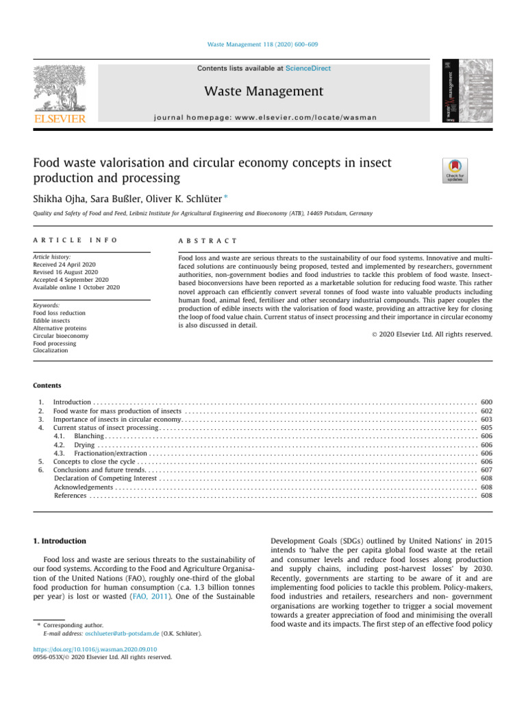 Valorizing Food Waste in Insect Production | PDF | Life Cycle ...