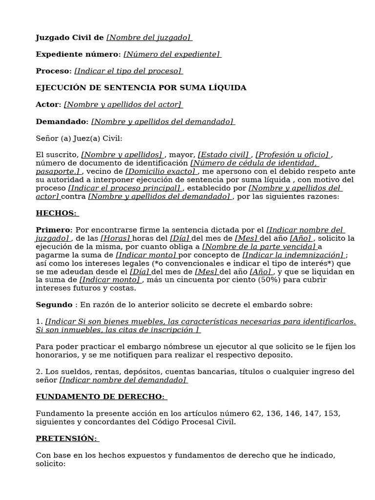 Ejecución de Sentencia Civil por Suma | PDF | Demanda judicial | Justicia