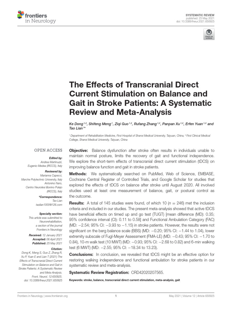 The Effects of Transcranial Direct Current Stimulation On Balance and ...