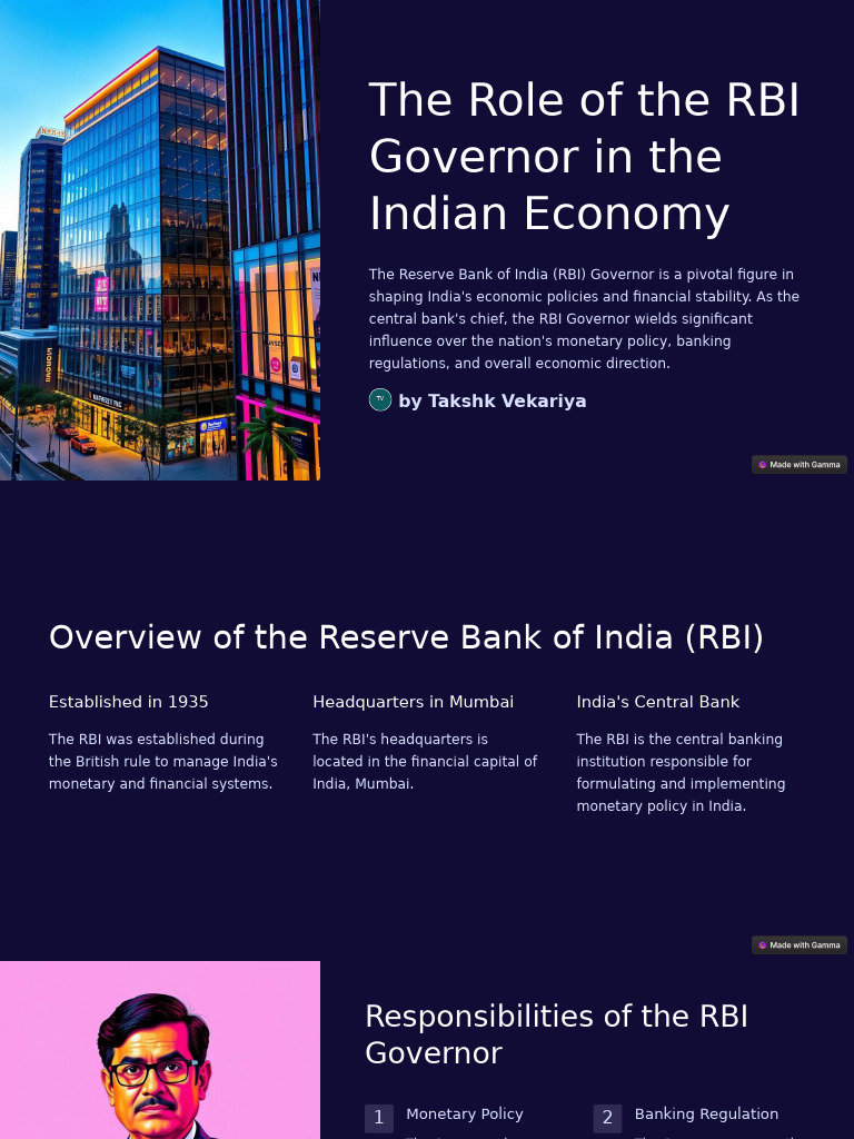 Role of RBI Governor in India's Economy | PDF | Reserve Bank Of India ...