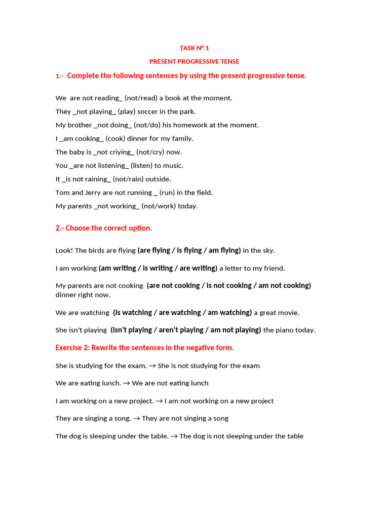 Task 1 present progressive | PDF