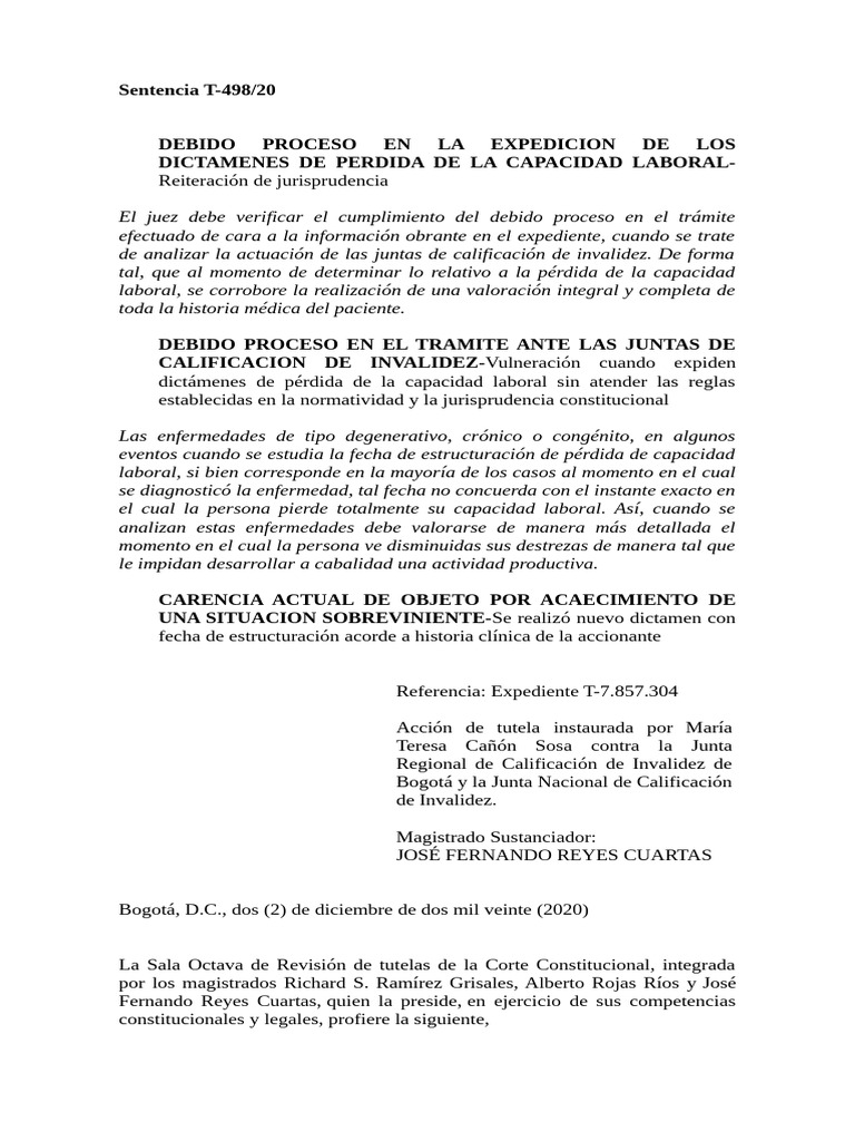 Debido Proceso en Pérdida de Capacidad Laboral | PDF | Caso de ley ...