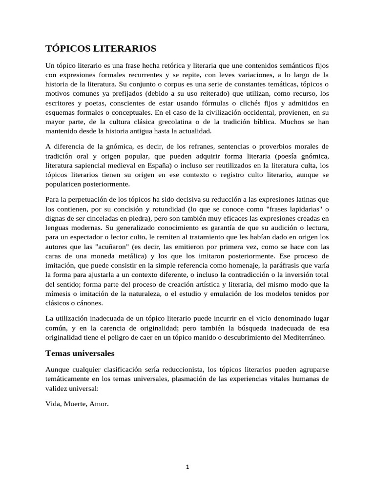 Tópicos Literarios: Definición y Ejemplos | PDF