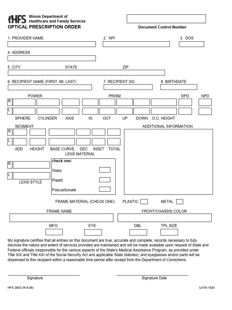 Illinois Optical Prescription Order Form | PDF