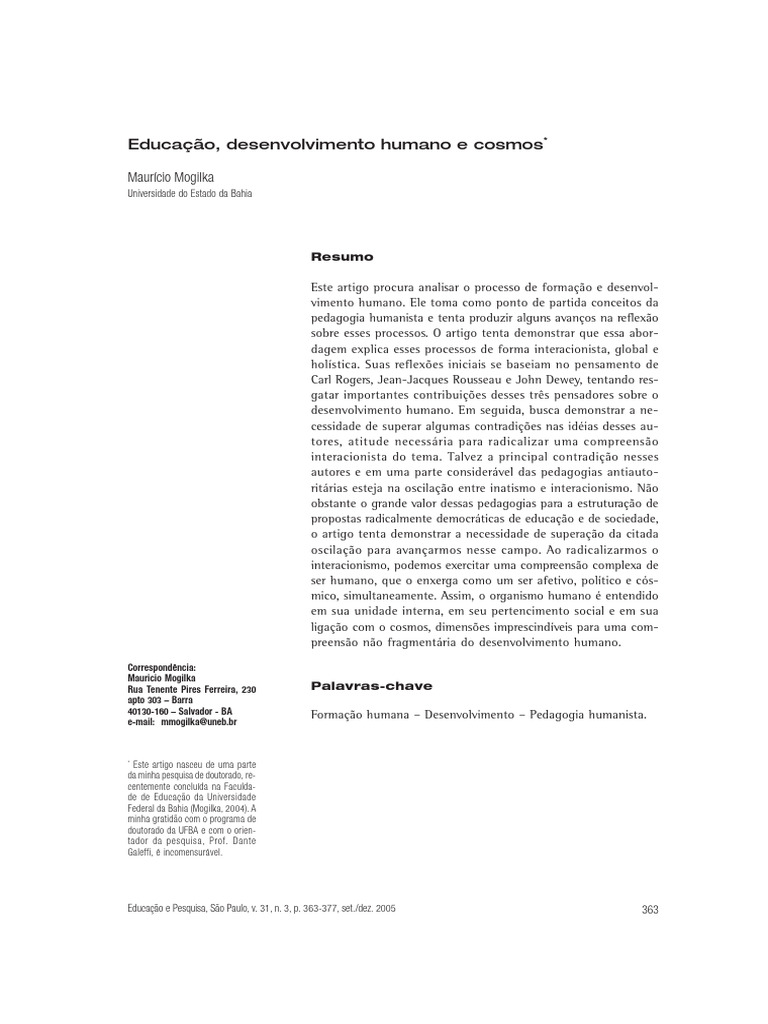 Desenvolvimento Humano e Pedagogia Humanista | PDF | Jean-Jacques ...