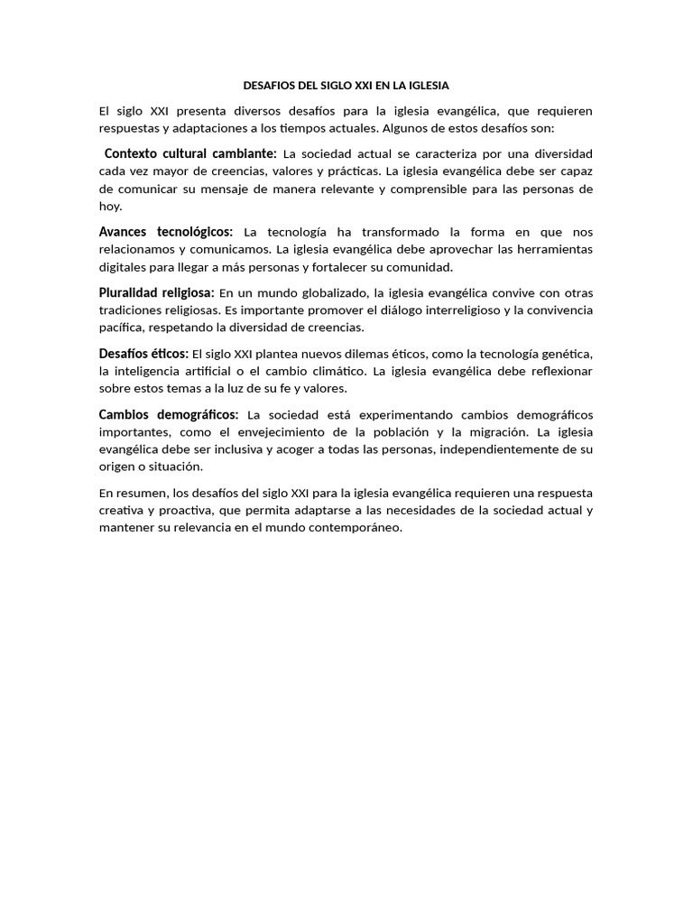 Retos de la Iglesia en el Siglo XXI | PDF