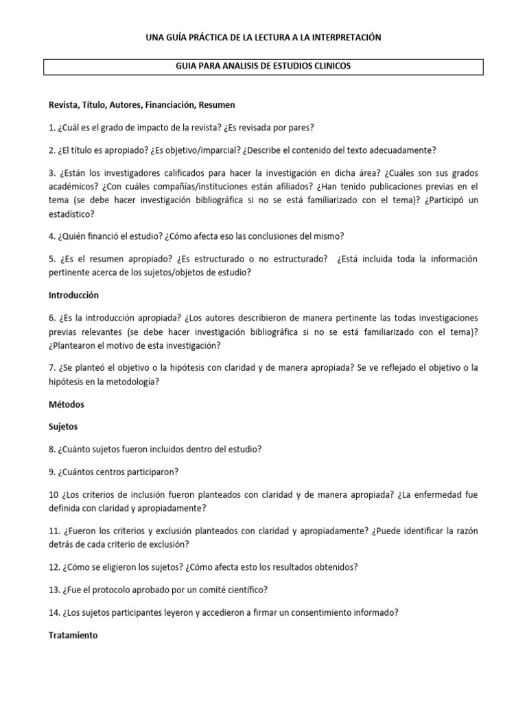 Guia Lectura para El Analisis y Lectura de Estudios Clínicos | PDF ...