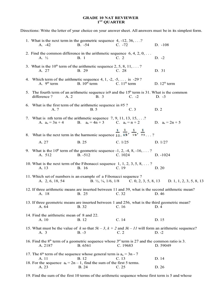 Grade 10 Math Review Questions | PDF | Mean | Mathematical Objects