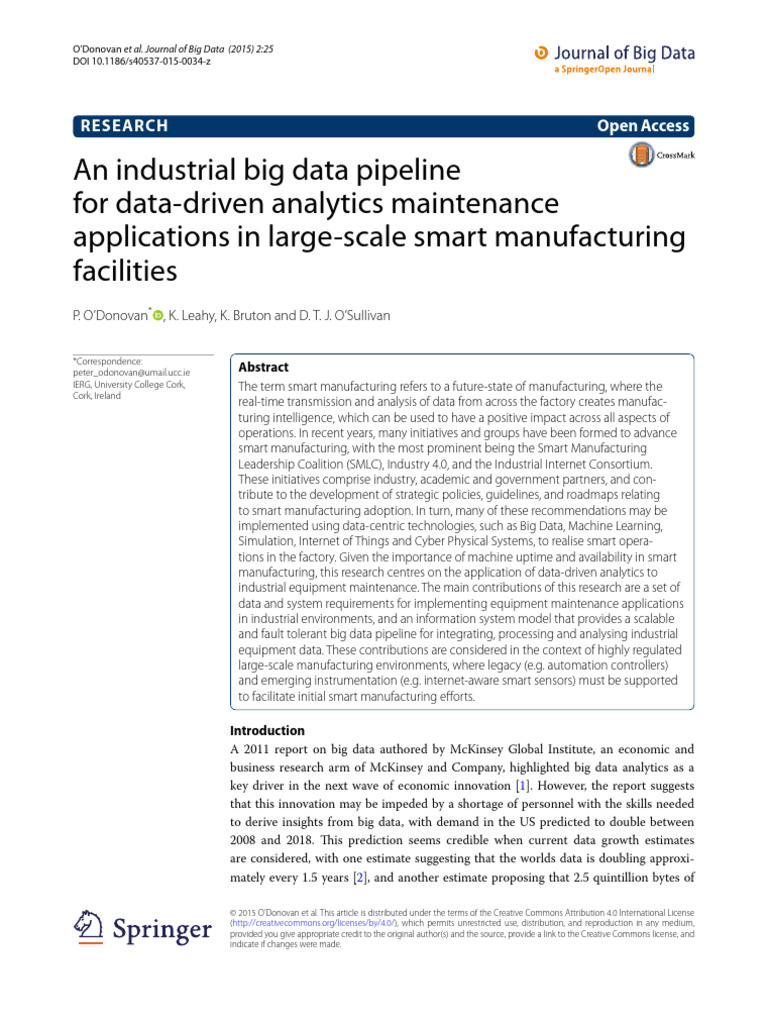 An Industrial Big Data Pipeline For Data | PDF | Big Data | Internet Of ...