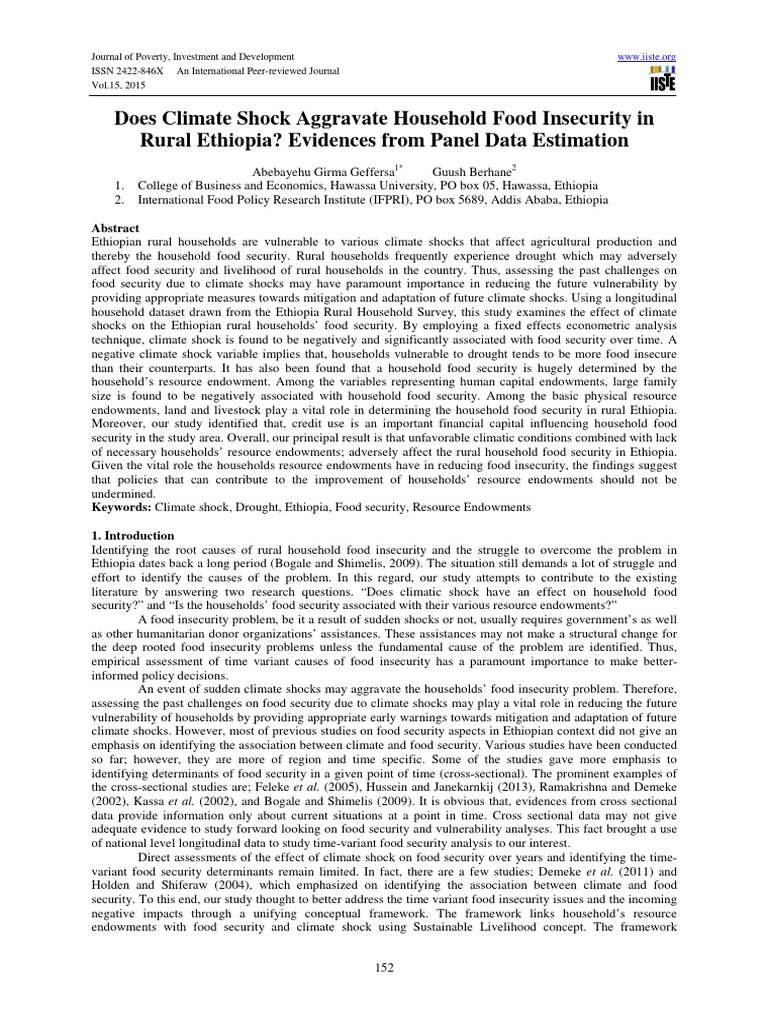 Climate Shock and Food Insecurity in Ethiopia | PDF | Food Security ...