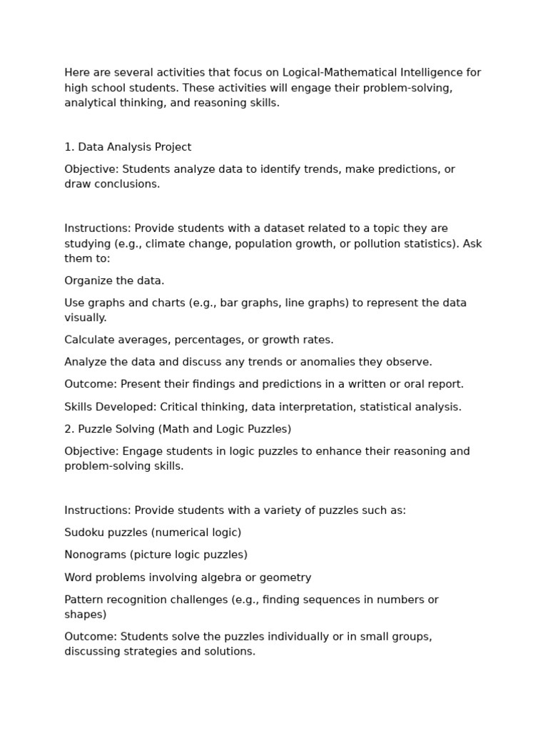 Here are several activities that focus on Logical | PDF | Teaching ...