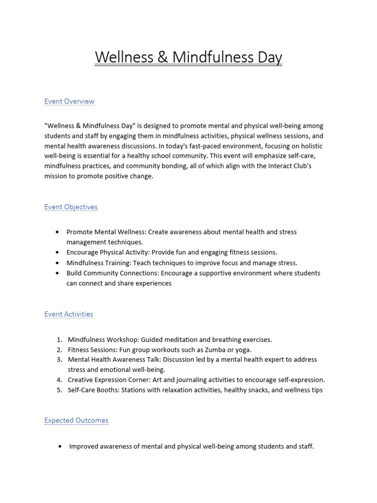 Wellness Mindfulness Day Proposal | PDF