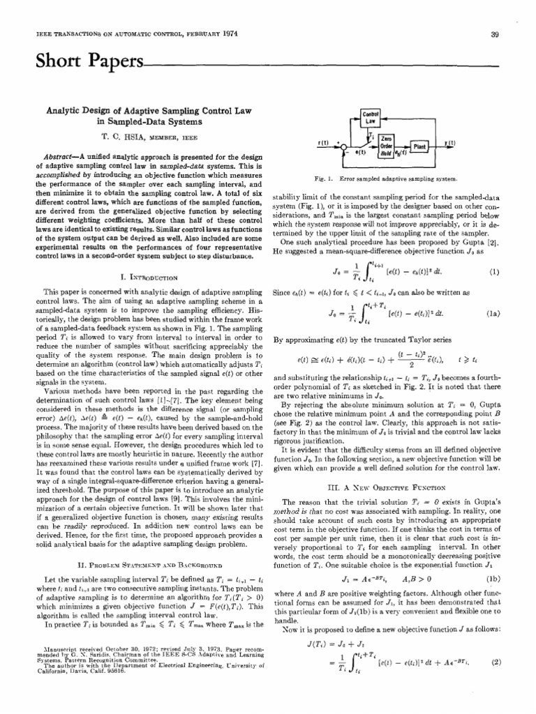 Adaptive Sampling Control Law Design | PDF | Kalman Filter | Sampling ...