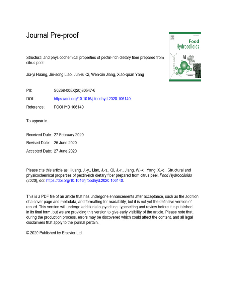 Structural and Physicochemical Properties of Pectin-Rich Dietary Fiber ...