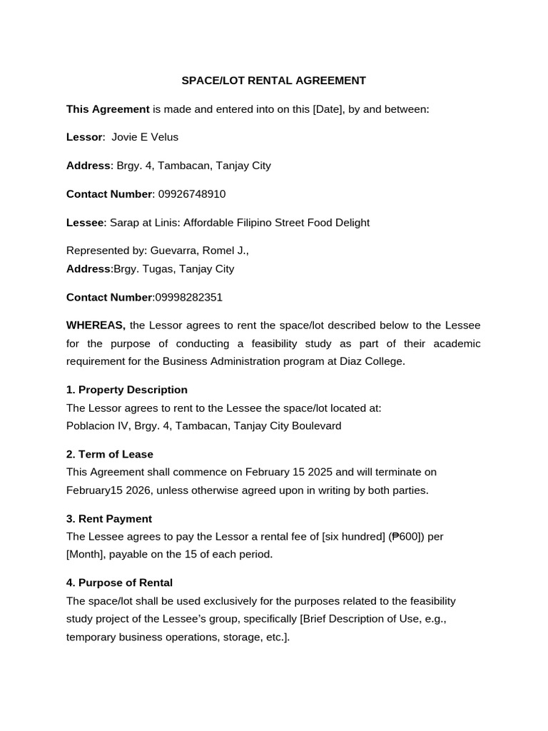 Template-for-a-Space_Lot-Rental-Agreement_ | PDF