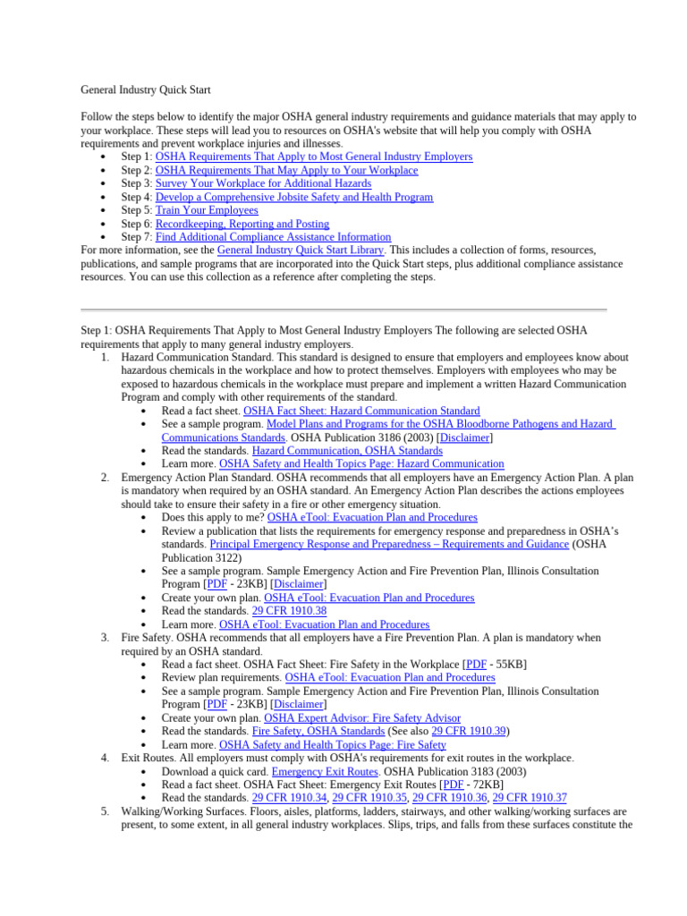 OSHA General Industry Compliance Guide | PDF | Occupational Safety And ...