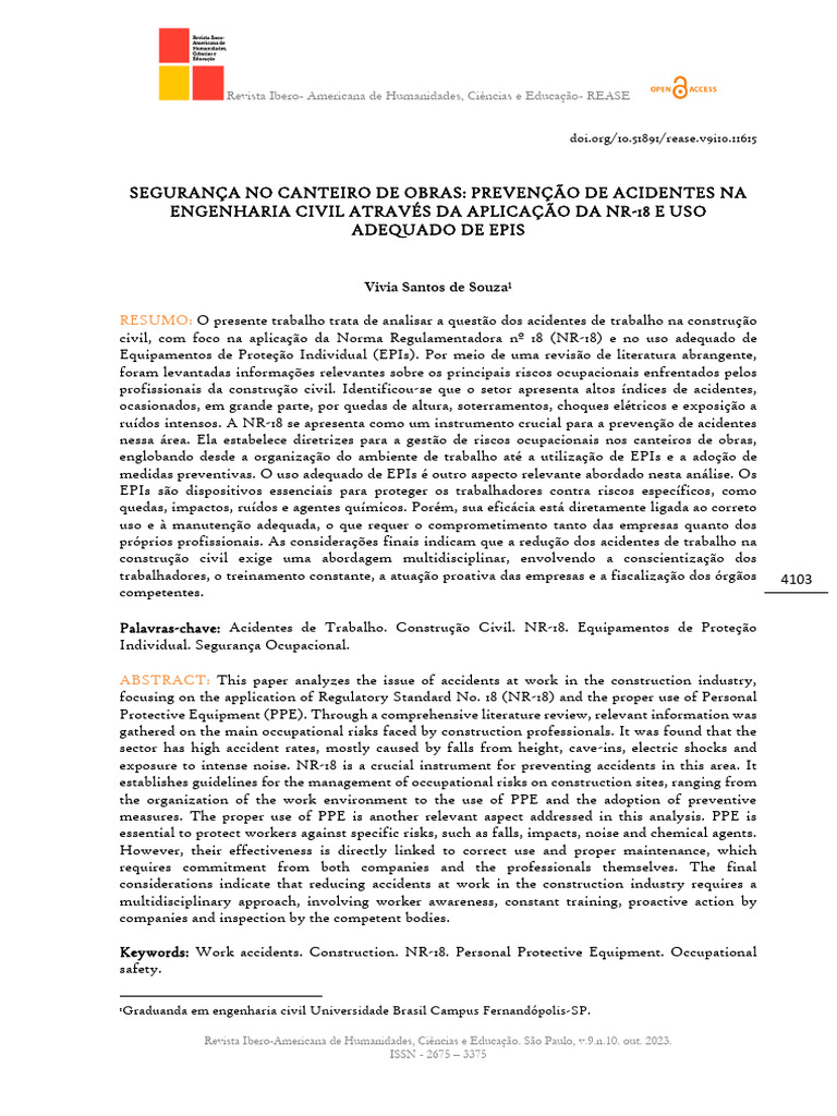 SEGURANÇA NO CANTEIRO DE OBRAS PREVENÇÃO DE ACIDENTES - Removed | PDF ...