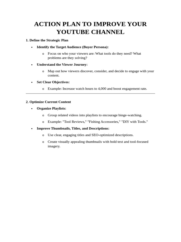 Plan To Improve Your Youtube Channel | PDF | You Tube | Human Communication