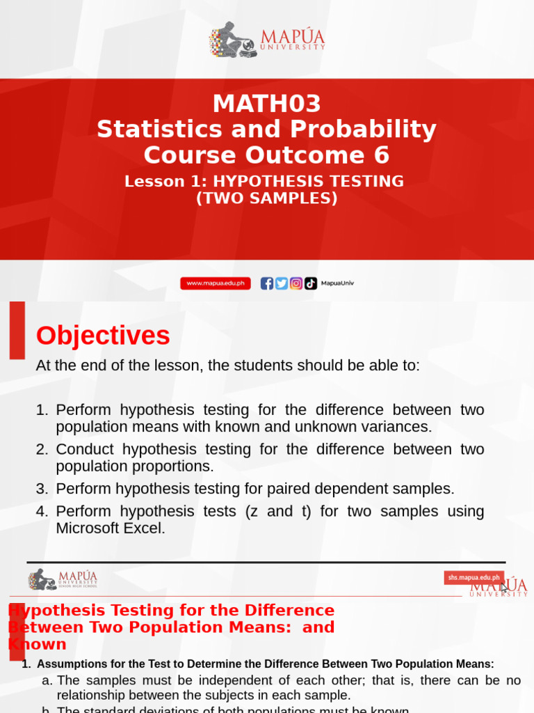 Hypothesis Testing for Two Samples | PDF | Hypothesis | Statistical ...