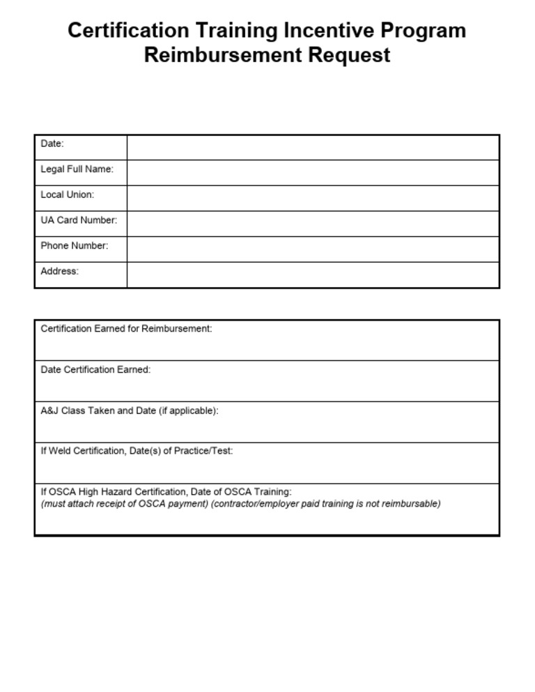 Certification Training Incentive Program Request Form | PDF