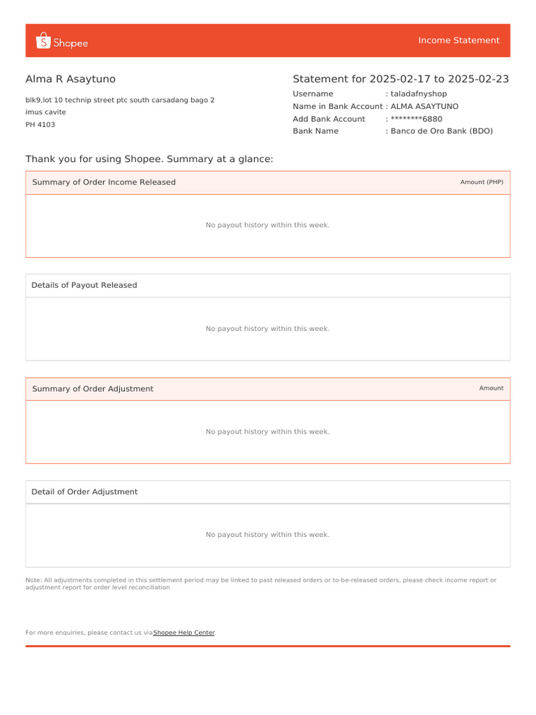 Income Statement Summary for Shopee | PDF