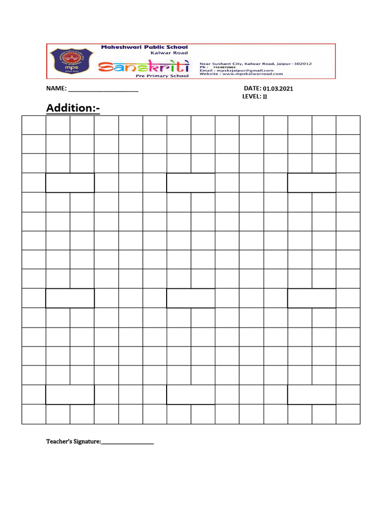 Level II Addition Worksheet | PDF