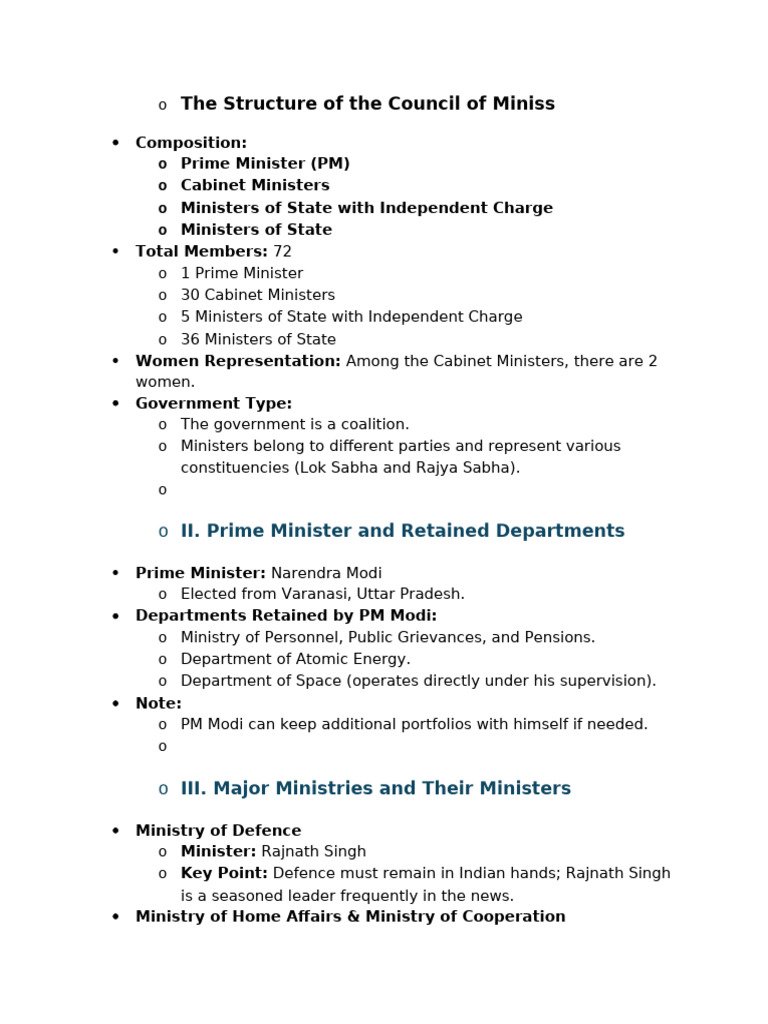 Structure of the Council of Ministers | PDF | Narendra Modi ...