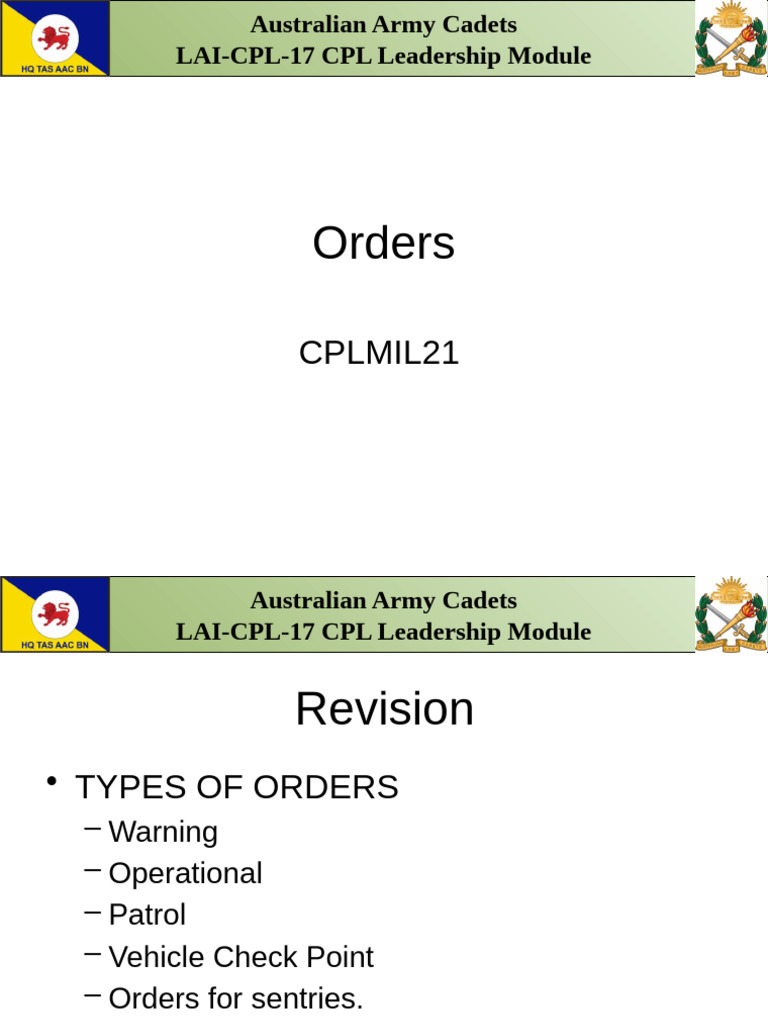 CPLMIL21 - Presentation 001 - Sequence of Orders | PDF