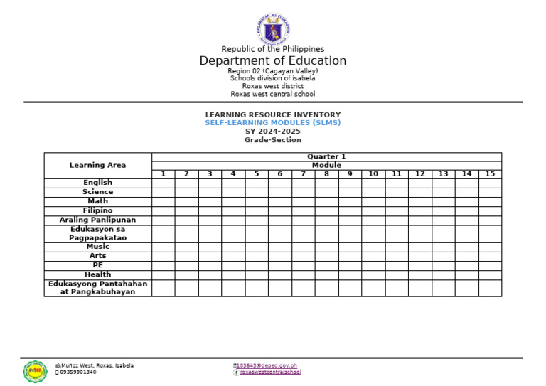 SLMS Learning Resource Inventory 2024-2025 | PDF