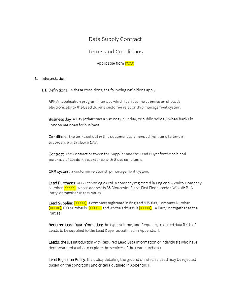 Data Supply Contract Terms and Conditions | PDF | Indemnity | Legal ...