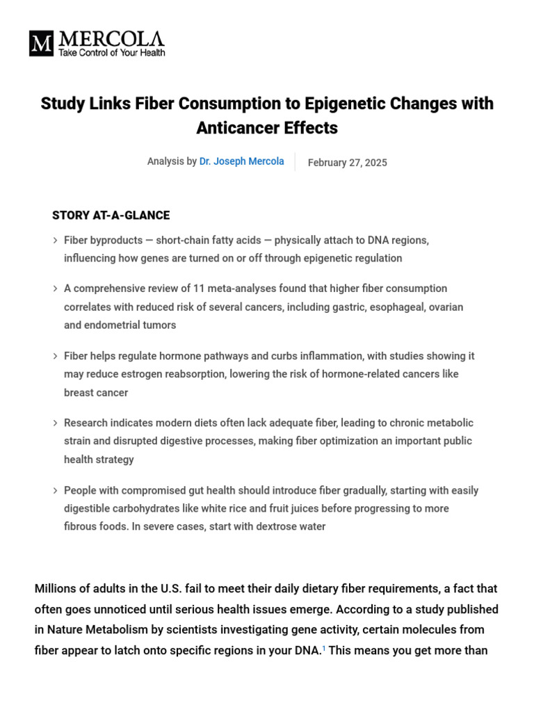 Fiber's Impact on Cancer Risk and Genes | PDF | Dietary Fiber | Diet ...