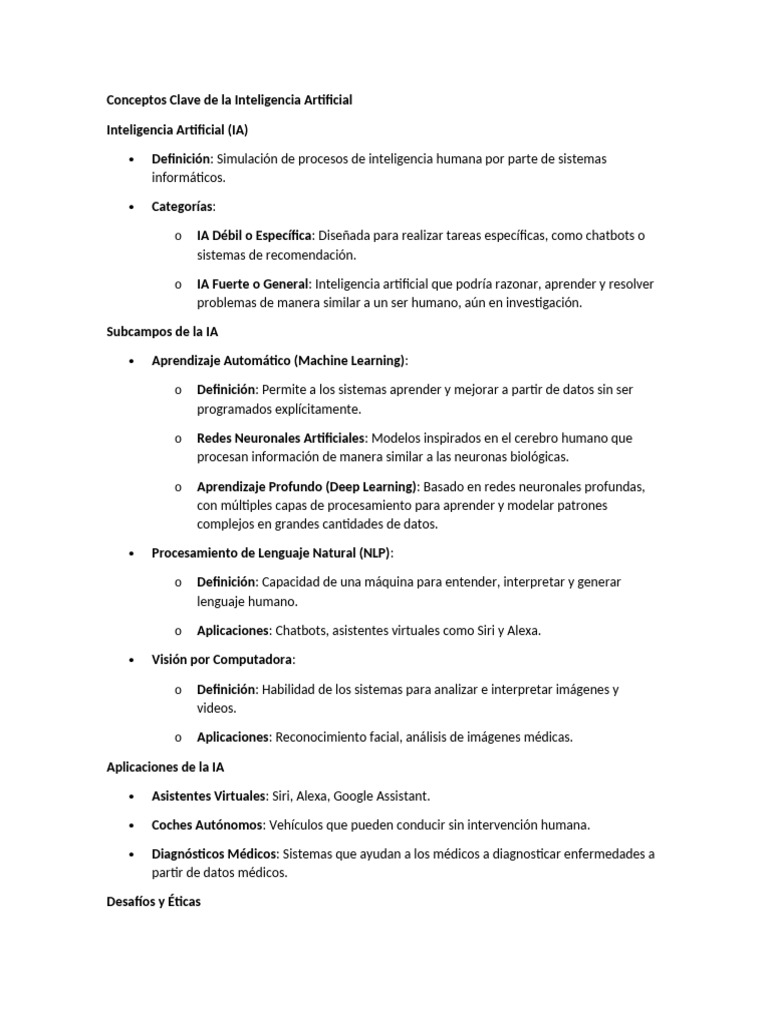 Conceptos Clave de la Inteligencia Artificial | PDF | Inteligencia ...