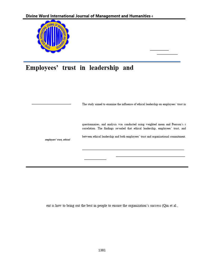 Ethical Leadership's Impact on Trust and Commitment | PDF | Leadership ...
