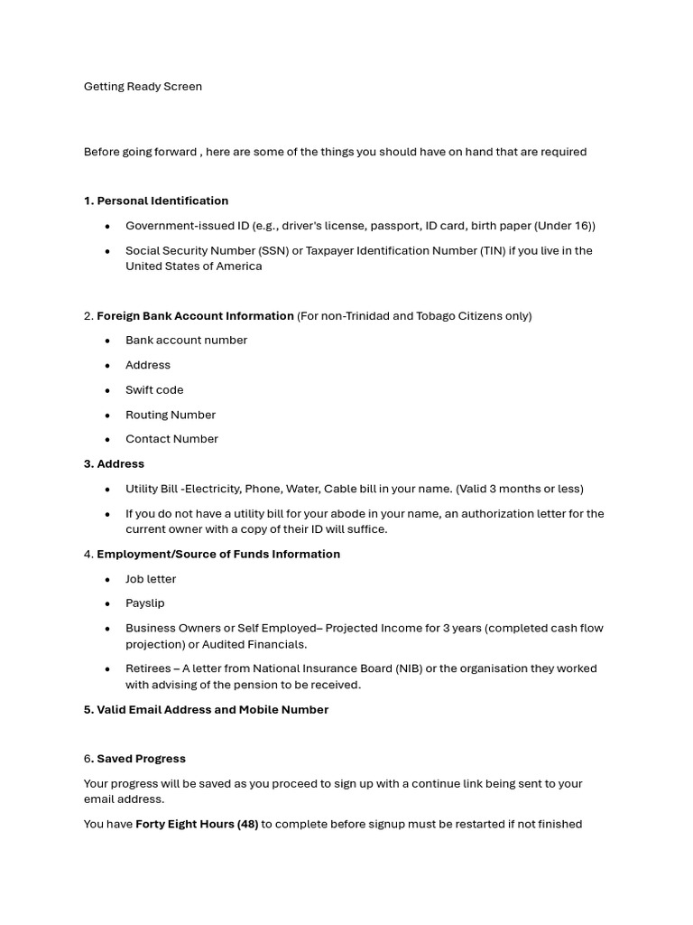 Essential Documents for Signup Process | PDF