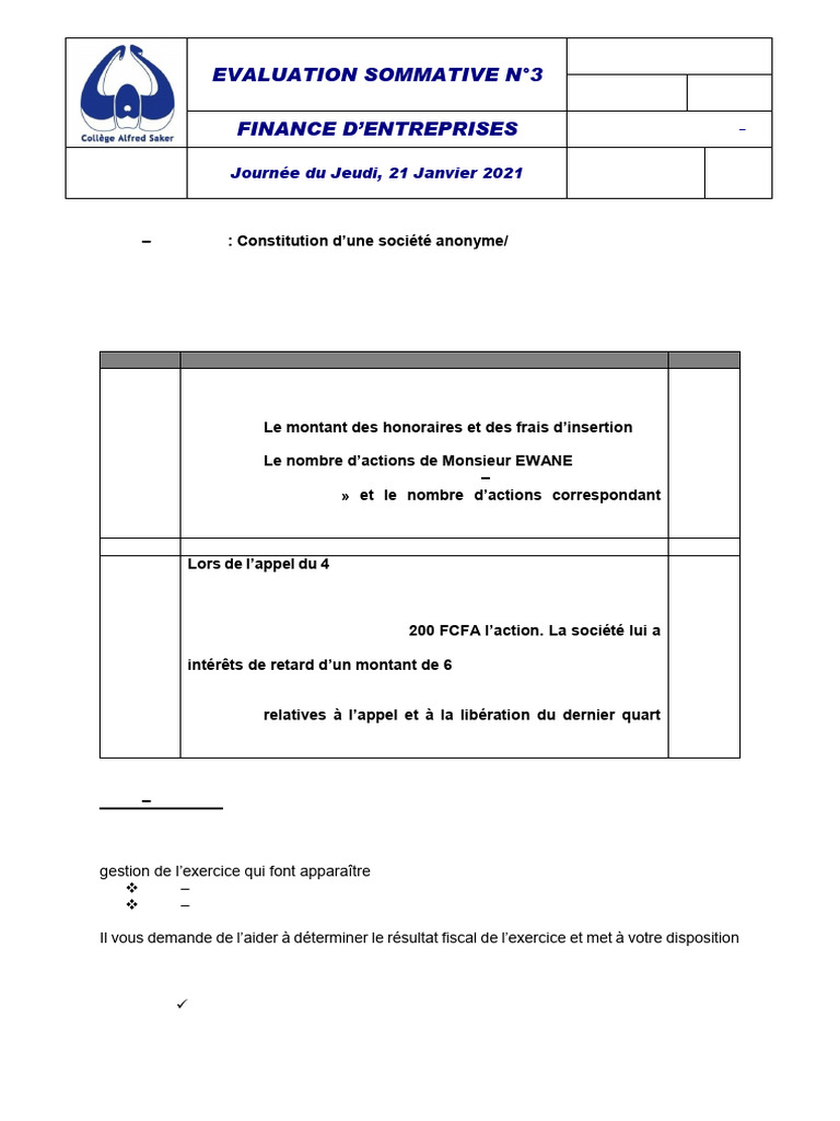 Évaluation de la Finance d'Entreprises 2021 | PDF | Impôt sur le revenu ...