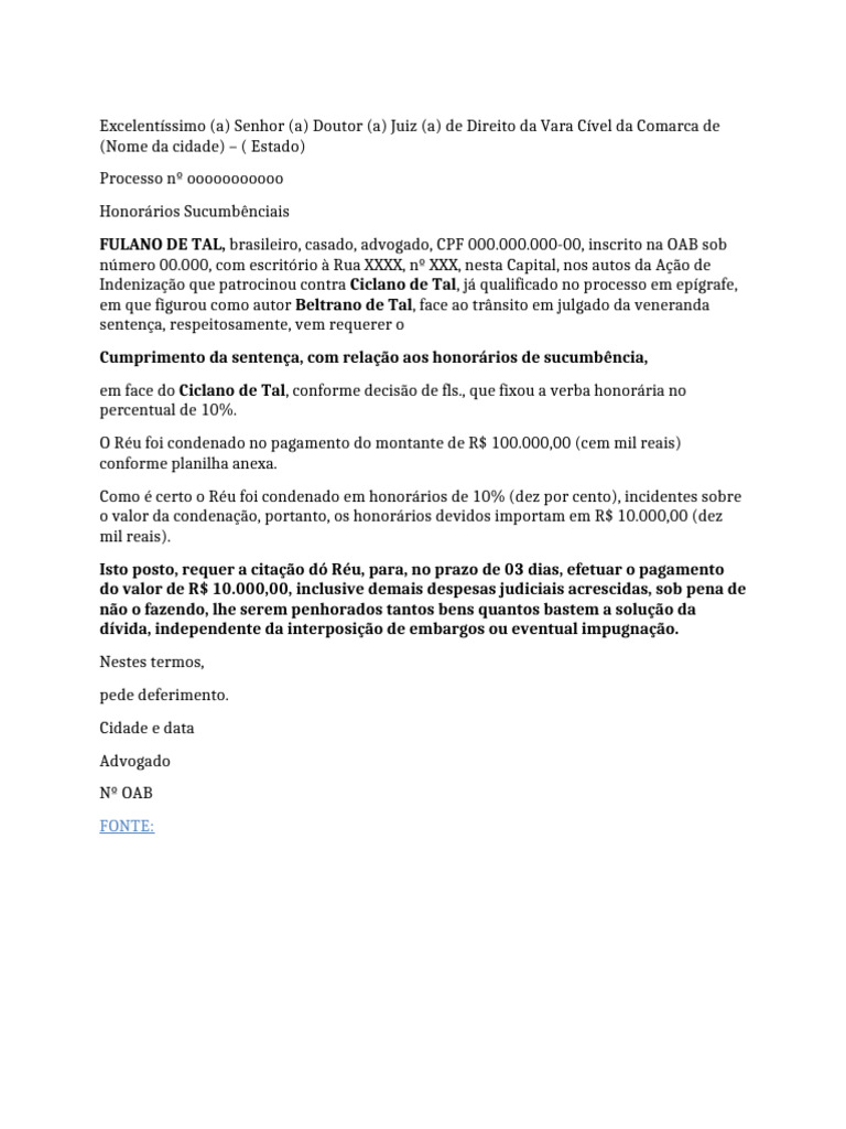 Cumprimento de Sentença: Honorários Sucumbenciais | PDF