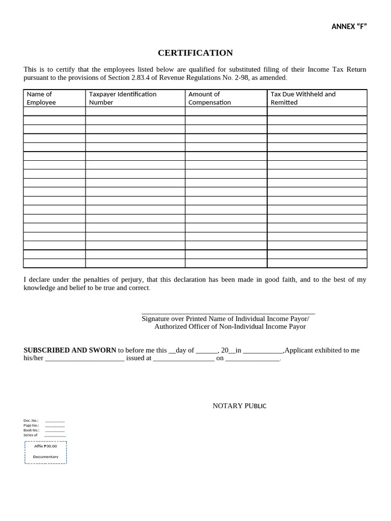 2316 Certification Annex F Details | PDF